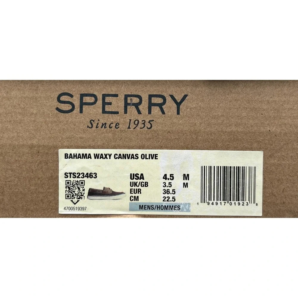 Sperry Men's Big Boys Bahama II Canvas Boat Shoes Size 4.5 Olive Casual Shoes